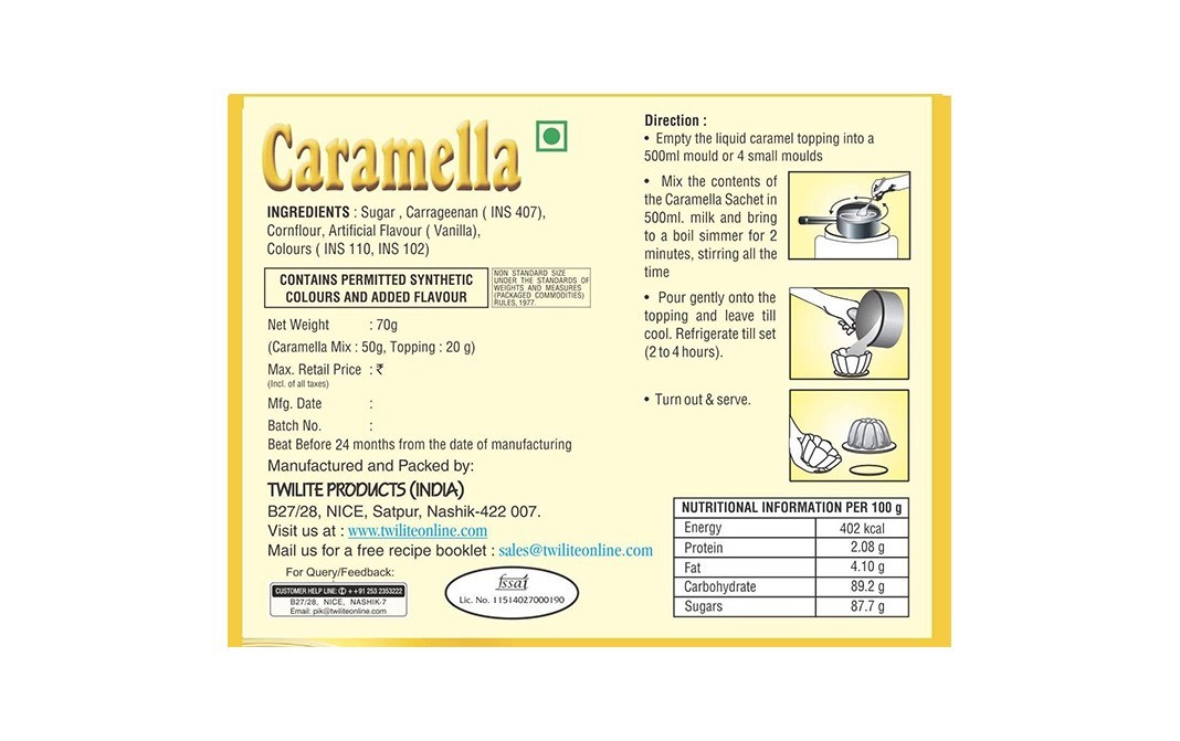 Pik Caramella Creme Caramel Pudding Mix With Caramel Topping   Box  70 grams